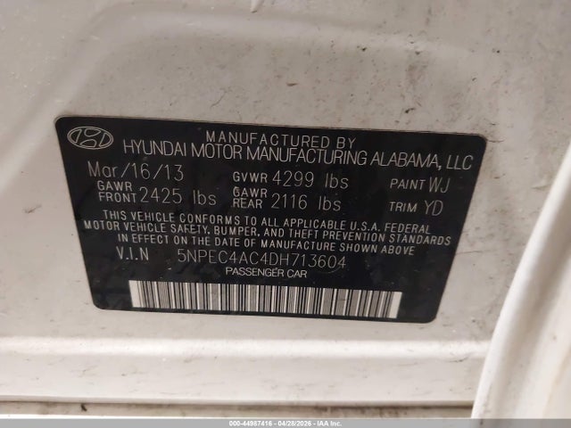Продаж на аукціоні авто 2013 Hyundai Sonata Limited, vin: 5NPEC4AC4DH713604, номер лоту: 44987416