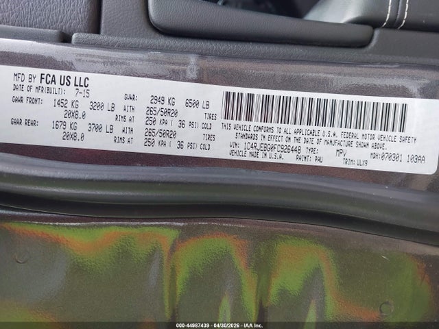 44987439 :رقم المزاد ، 1C4RJEBG0FC926448 vin ، 2015 Jeep Grand Cherokee Limited مزاد بيع