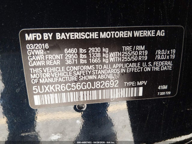 Aukcja sprzedaży 2016 Bmw X5 Xdrive50i, vin: 5UXKR6C56G0J82692, numer aukcji: 44987453