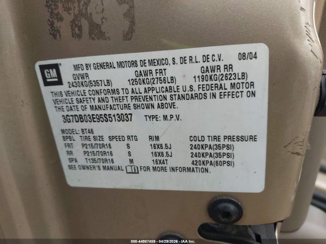Aukcja sprzedaży 2005 Pontiac Aztek, vin: 3G7DB03E95S513037, numer aukcji: 44987459