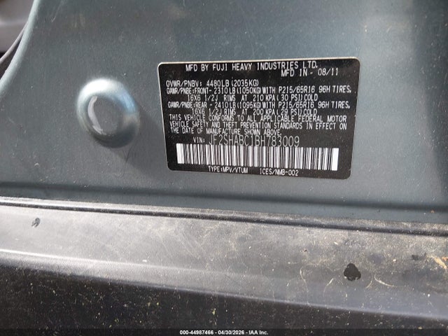 Aukcja sprzedaży 2011 Subaru Forester 2.5x, vin: JF2SHABC1BH783009, numer aukcji: 44987466