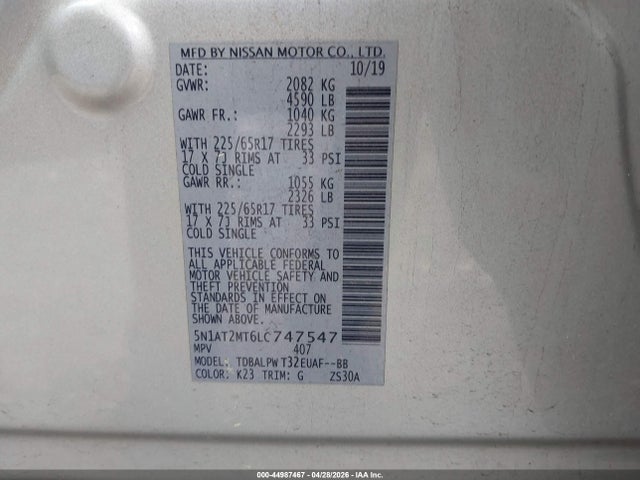 5N1AT2MT6LC747547 Nissan Rogue S Fwd