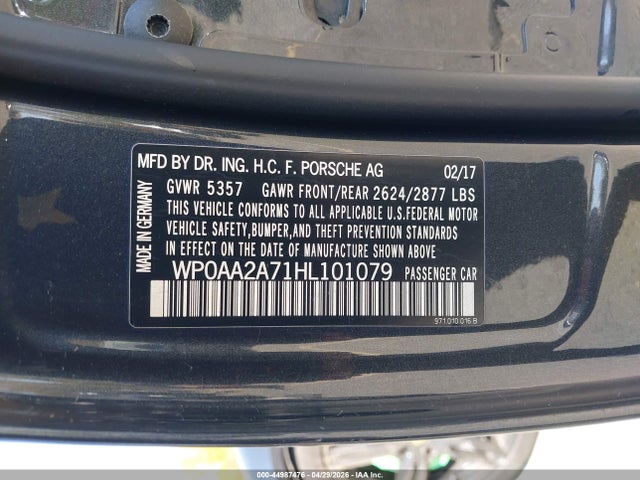 44987476 :رقم المزاد ، WP0AA2A71HL101079 vin ، 2017 Porsche Panamera 4 مزاد بيع