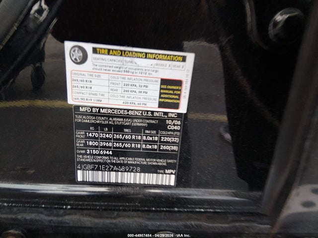 44987484 :رقم المزاد ، 4JGBF71E27A189728 vin ، 2007 Mercedes-benz Gl 450 4matic مزاد بيع
