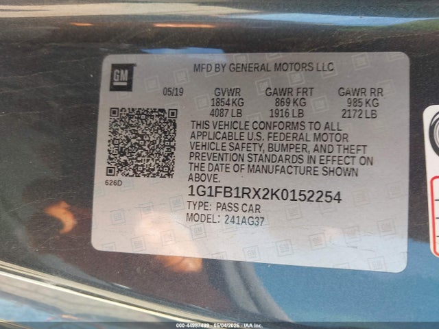 Продажа на аукционе авто 2019 Chevrolet Camaro 1ls, vin: 1G1FB1RX2K0152254, номер лота: 44987499