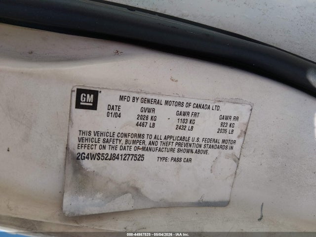Aukcja sprzedaży 2004 Buick Century, vin: 2G4WS52J841277525, numer aukcji: 44987525