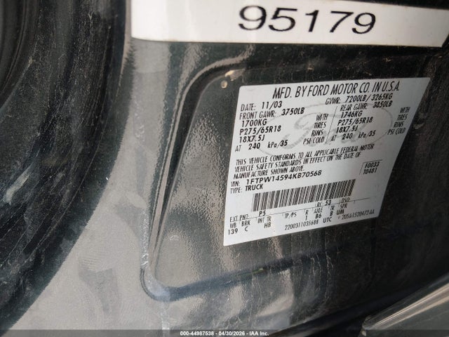 44987538 :رقم المزاد ، 1FTPW14594KB70568 vin ، 2004 Ford F-150 Fx4/lariat/xlt مزاد بيع