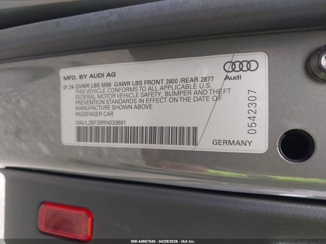 44987540 :رقم المزاد ، WAUL2BF26RN033691 vin ، 2024 Audi A6 Premium Plus 55 Tfsi Quattro S Tronic مزاد بيع