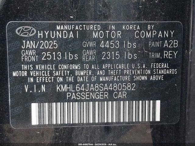 44987544 :رقم المزاد ، KMHL64JA8SA480582 vin ، 2025 Hyundai Sonata Sel مزاد بيع