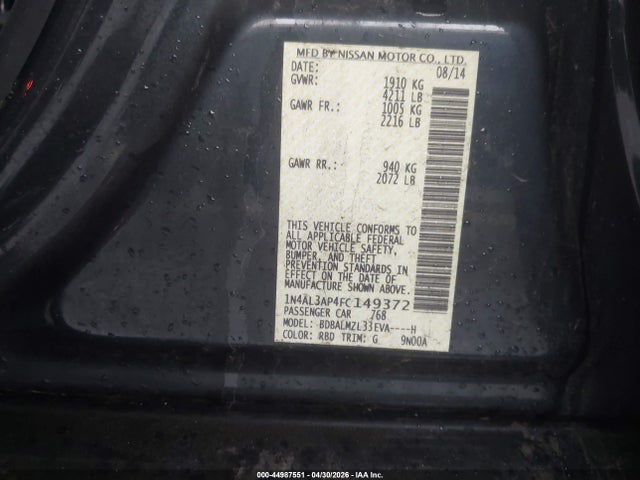 Aukcja sprzedaży 2015 Nissan Altima 2.5 Sv, vin: 1N4AL3AP4FC149372, numer aukcji: 44987551