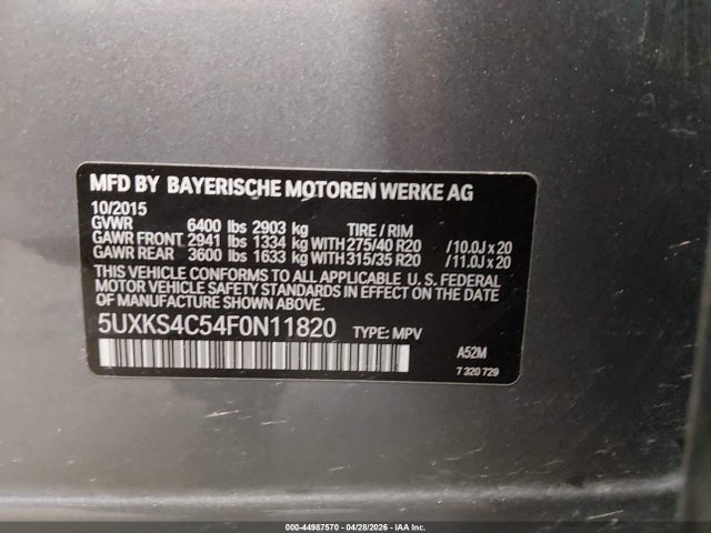 5UXKS4C54F0N11820 BMW X5 Xdrive35d