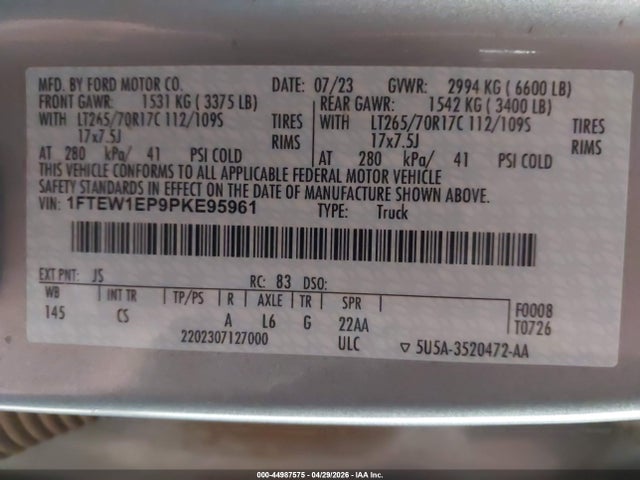 1FTEW1EP9PKE95961 Ford F-150 Xl
