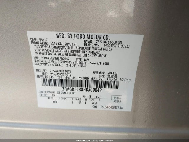 Ford FLEX SEL 2017 2FMGK5C88HBA09042 Image 9