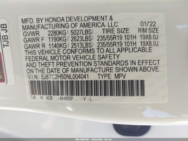 Aukcja sprzedaży 2022 Acura Rdx Technology Package, vin: 5J8TC2H50NL004041, numer aukcji: 44987591