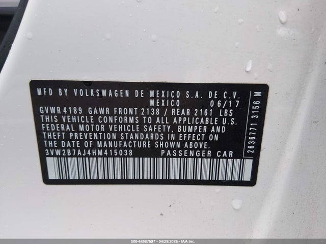Продаж на аукціоні авто 2017 Volkswagen Jetta 1.4t S, vin: 3VW2B7AJ4HM415038, номер лоту: 44987597