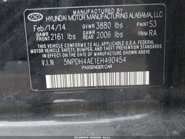 Продаж на аукціоні авто 2014 Hyundai Elantra Se, vin: 5NPDH4AE1EH490454, номер лоту: 44987619