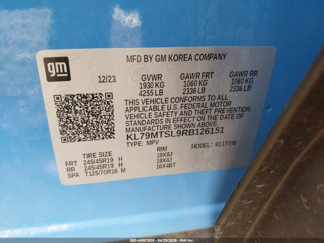 44987639 :رقم المزاد ، KL79MTSL9RB126151 vin ، 2024 Chevrolet Trailblazer Fwd Rs مزاد بيع