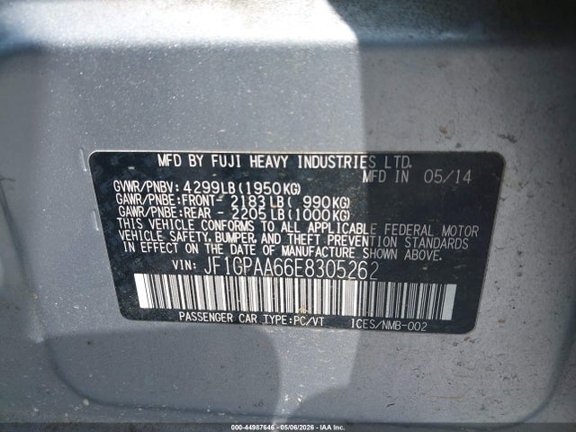 Aukcja sprzedaży 2014 Subaru Impreza 2.0i, vin: JF1GPAA66E8305262, numer aukcji: 44987646