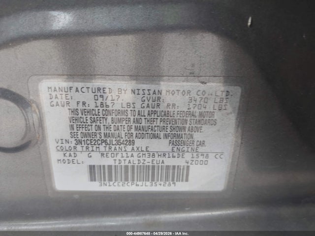 Продаж на аукціоні авто 2018 Nissan Versa Note Sv, vin: 3N1CE2CP6JL354289, номер лоту: 44987648