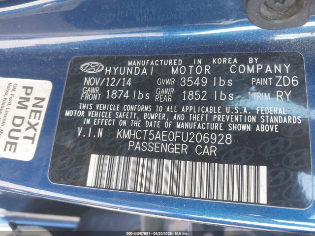 Aukcja sprzedaży 2015 Hyundai Accent Gs, vin: KMHCT5AE0FU206928, numer aukcji: 44987651