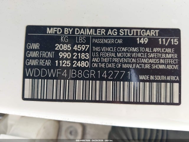 44987656 :رقم المزاد ، WDDWF4JB8GR142771 vin ، 2016 Mercedes-benz C 300 مزاد بيع