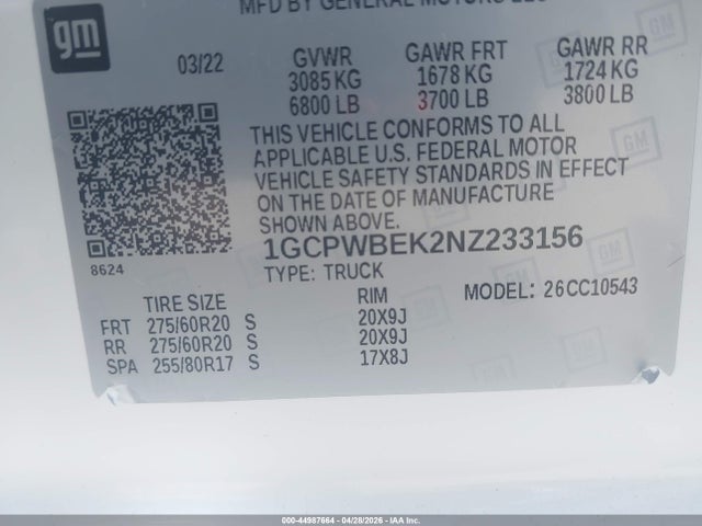 1GCPWBEK2NZ233156 Chevrolet Silverado 1500 Ltd 2wd Short Bed Custom