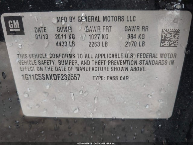 Aukcja sprzedaży 2013 Chevrolet Malibu 1lt, vin: 1G11C5SAXDF230557, numer aukcji: 44987673