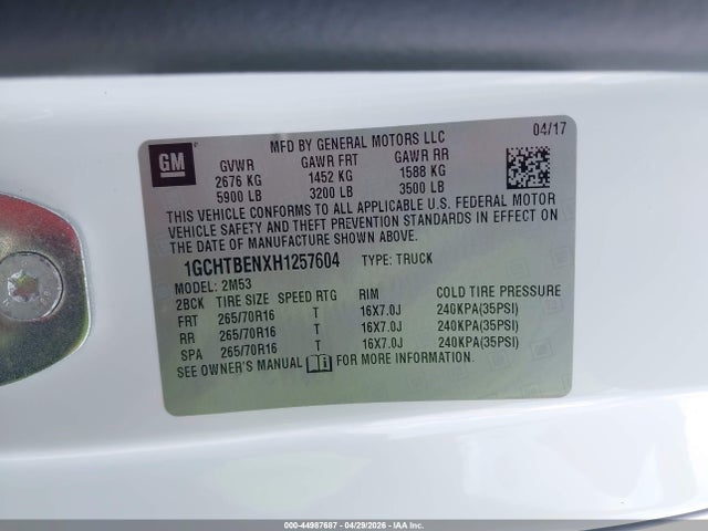 1GCHTBENXH1257604 Chevrolet Colorado Wt