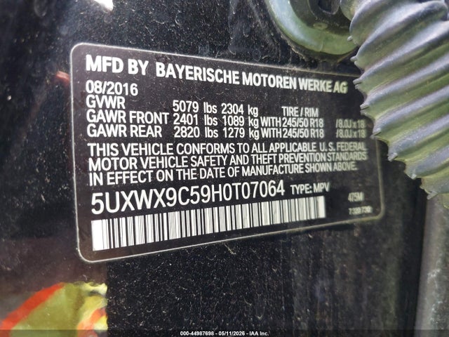 44987698 :رقم المزاد ، 5UXWX9C59H0T07064 vin ، 2017 Bmw X3 Xdrive28i مزاد بيع