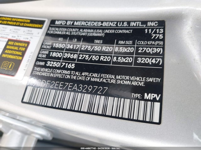 44987740 :رقم المزاد ، 4JGDF2EE7EA329727 vin ، 2014 Mercedes-benz Gl 350 Bluetec 4matic مزاد بيع