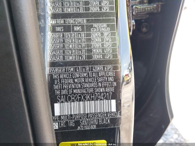 44987741 :رقم المزاد ، SALCR2FX3KH794217 vin ، 2019 Land Rover Discovery Sport Hse/landmark Edition مزاد بيع