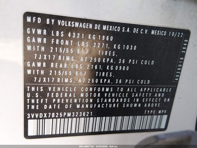 3VVDX7B25PM323621 Volkswagen Taos 1.5t S
