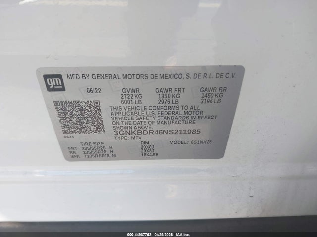 Aukcja sprzedaży 2022 Chevrolet Blazer Fwd 3lt, vin: 3GNKBDR46NS211985, numer aukcji: 44987762