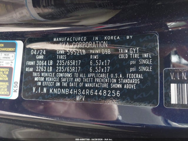 Продажа на аукционе авто 2024 Kia Carnival Mpv Lx Seat Package, vin: KNDNB4H34R6448256, номер лота: 44987769