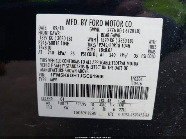 Aukcja sprzedaży 2018 Ford Explorer Xlt, vin: 1FM5K8DH1JGC91966, numer aukcji: 44987791