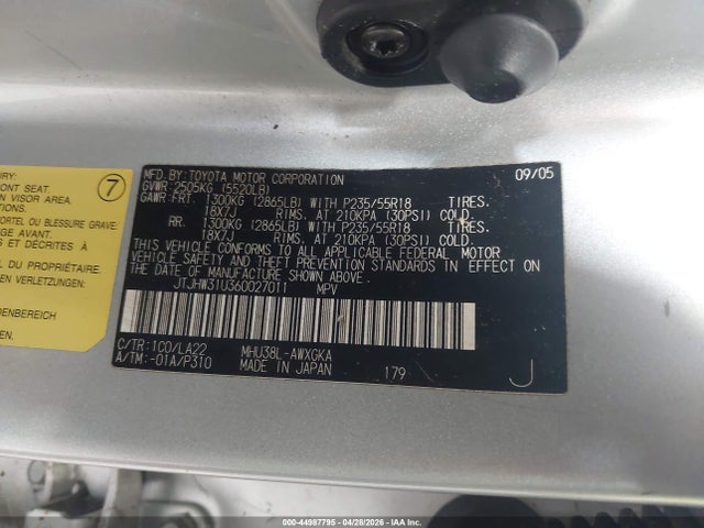 44987795 :رقم المزاد ، JTJHW31U360027011 vin ، 2006 Lexus Rx 400h مزاد بيع
