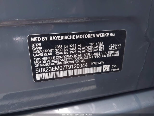 Продаж на аукціоні авто 2026 Bmw X7 Xdrive40i, vin: 5UX23EM07T9120044, номер лоту: 44987824