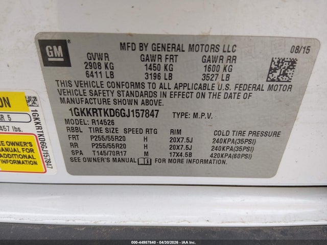 2016 Gmc Acadia Denali მანქანა იყიდება აუქციონზე, vin: 1GKKRTKD6GJ157847, აუქციონის ნომერი: 44987840