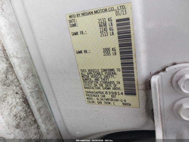 Aukcja sprzedaży 2013 Nissan Maxima 3.5 Sv, vin: 1N4AA5AP0DC839814, numer aukcji: 44987842