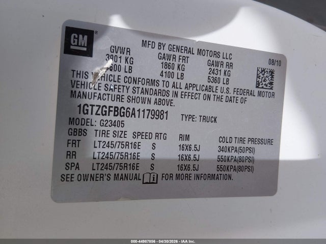 Продаж на аукціоні авто 2010 Gmc Savana 2500 Work Van, vin: 1GTZGFBG6A1179981, номер лоту: 44987856