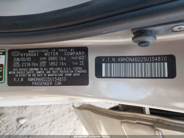 Aukcja sprzedaży 2005 Hyundai Elantra Gls/gt, vin: KMHDN46D25U154810, numer aukcji: 44987867