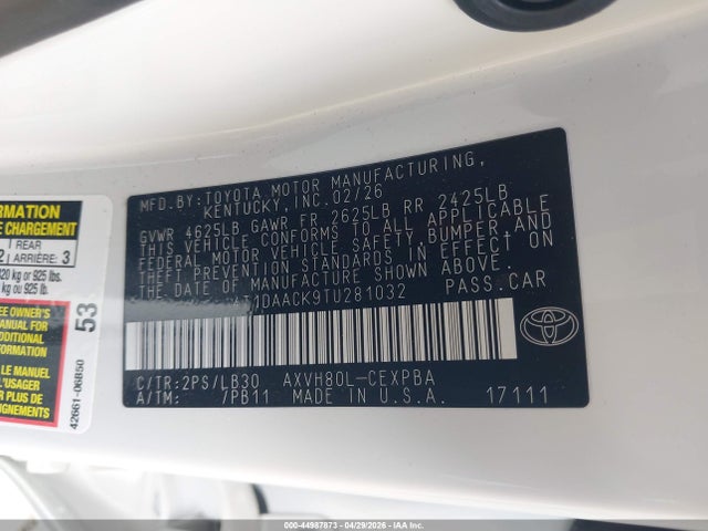 Продажа на аукционе авто 2026 Toyota Camry Xse, vin: 4T1DAACK9TU281032, номер лота: 44987873