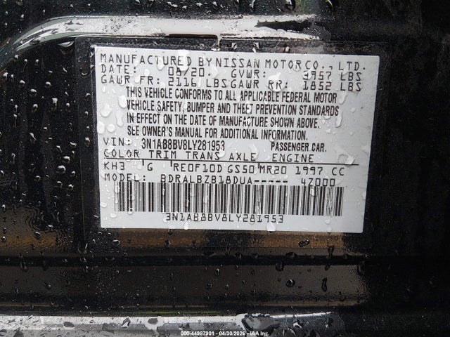 3N1AB8BV8LY281953 Nissan Sentra S Xtronic Cvt