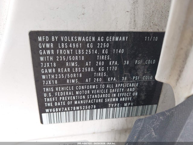 Продаж на аукціоні авто 2011 Volkswagen Tiguan Se, vin: WVGBV7AX7BW525079, номер лоту: 44987931