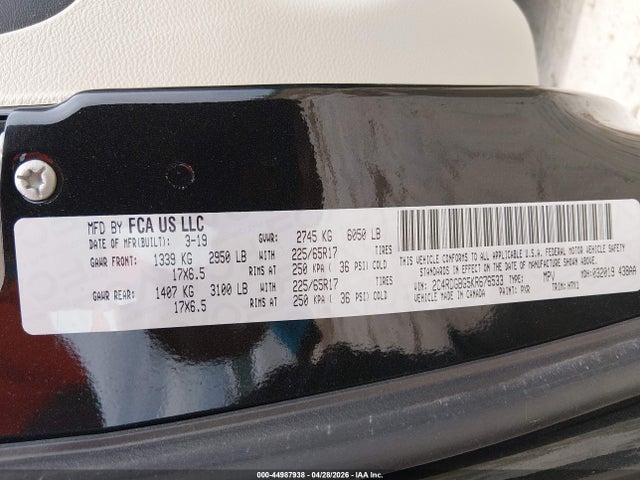 44987938 :رقم المزاد ، 2C4RDGBG5KR676533 vin ، 2019 Dodge Grand Caravan Se مزاد بيع