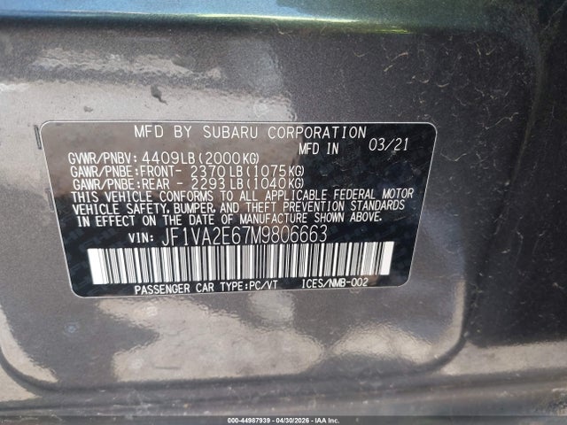 Subaru Wrx Sti 2021 JF1VA2E67M9806663 Image 9