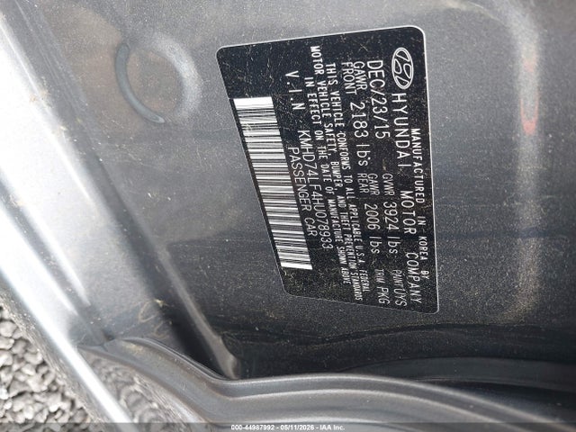 Aukcja sprzedaży 2017 Hyundai Elantra Se, vin: KMHD74LF4HU078933, numer aukcji: 44987992