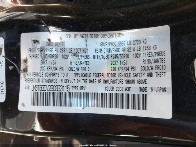 Aukcja sprzedaży 2011 Mazda Cx-9 Grand Touring, vin: JM3TB3DV2B0333115, numer aukcji: 44987994
