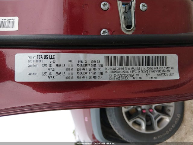1C4PJMBXXKD433124 Jeep Cherokee Trailhawk 4x4