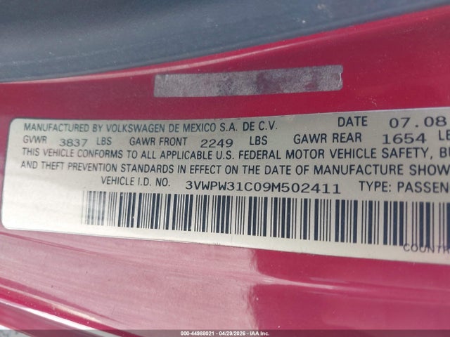 Aukcja sprzedaży 2009 Volkswagen New Beetle 2.5l, vin: 3VWPW31C09M502411, numer aukcji: 44988021